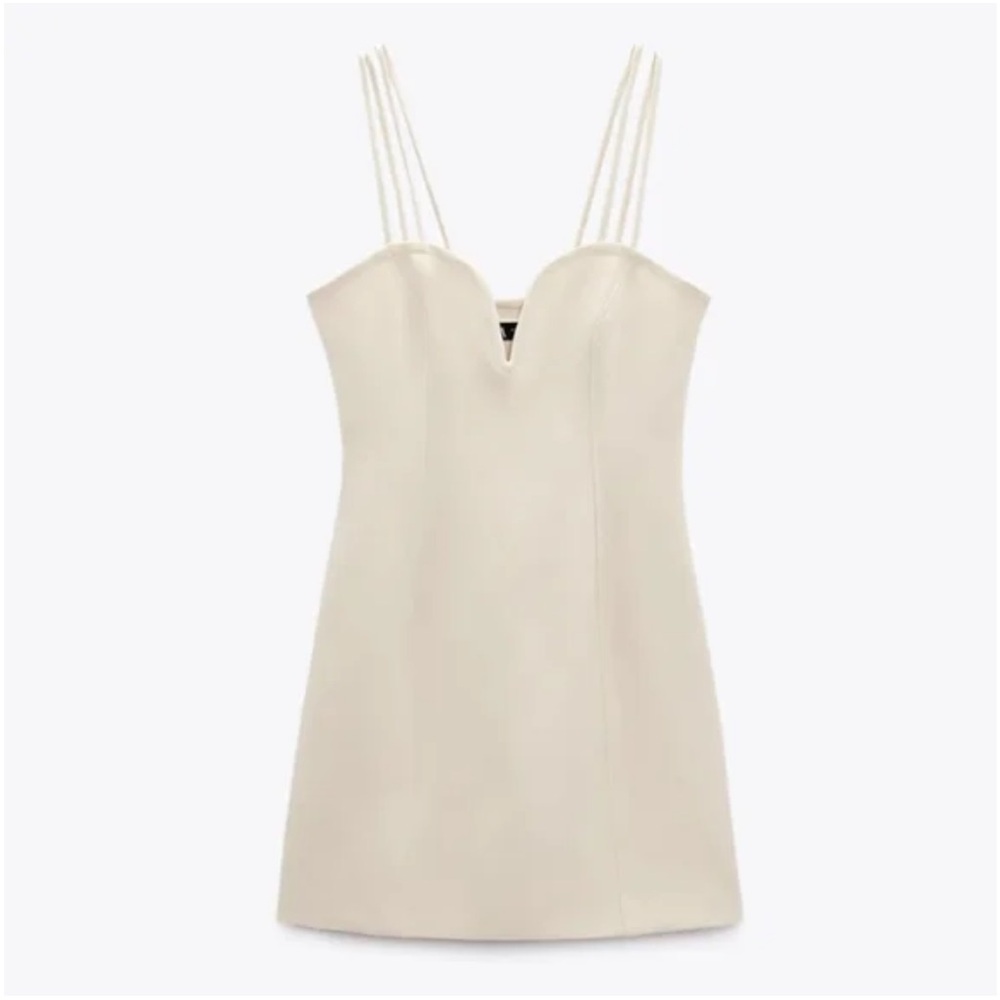 Zara Cream Sweatheart Neckline Mini Dress